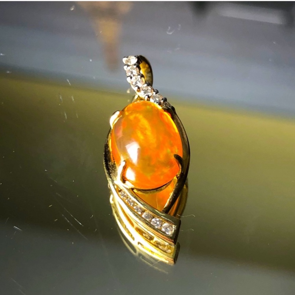 14k Gold Ethiopian Fire Opal Diamond